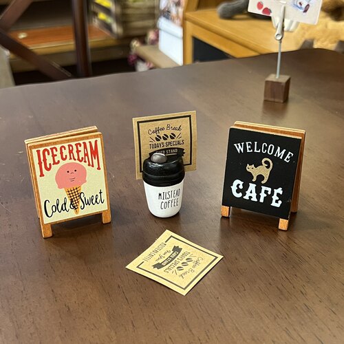 创意复古咖啡杯留言夹立牌夹子木质便签夹摆件桌面立式卡片照片夹