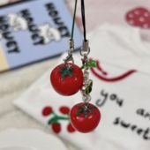韩国清新番茄手机链挂件可爱甜美西红柿耳机盒挂饰钥匙装 饰小挂件