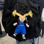 ins潮人炸毛表情包女孩挂件蓝色背带裤 玩偶胸针钥匙扣书包挂饰