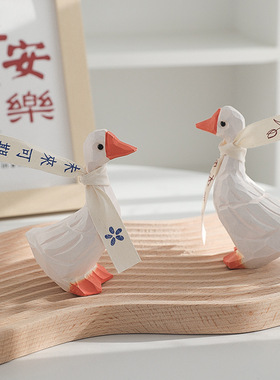 平安喜乐鸭加油白鹅摆件创意
