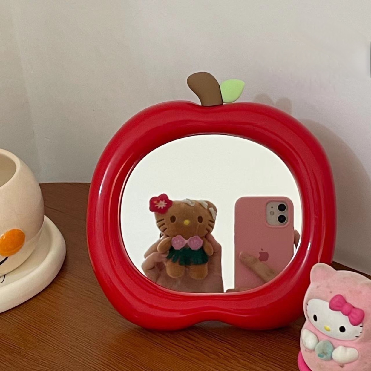 苹果桌面化妆镜学生宿舍台式可立折叠圣诞节装饰可爱便携梳妆镜子