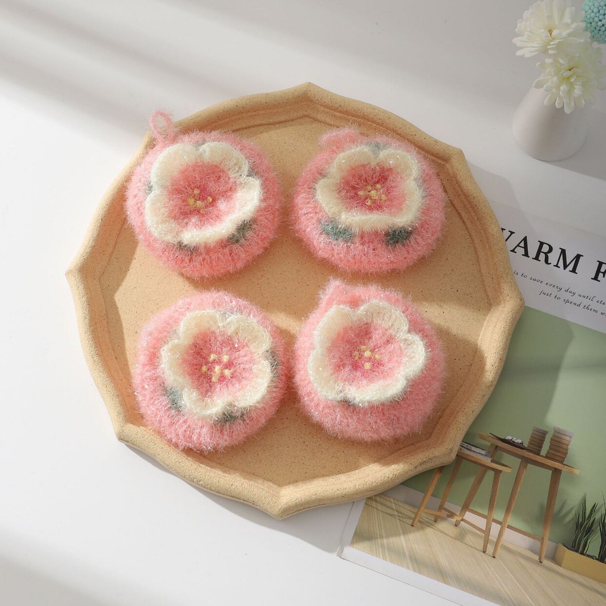 亚克力百洁布韩式花朵洗碗巾