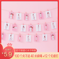 Color photo wood clip photo wall decoration hemp rope clip cartoon wood clip Postcard photo album wall hanging rope