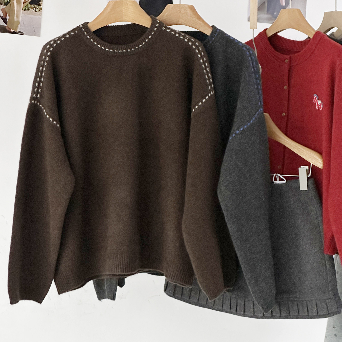 【明线设计感浣熊毛】欧货极简女装老钱风圆领厚板保暖套头毛衣潮