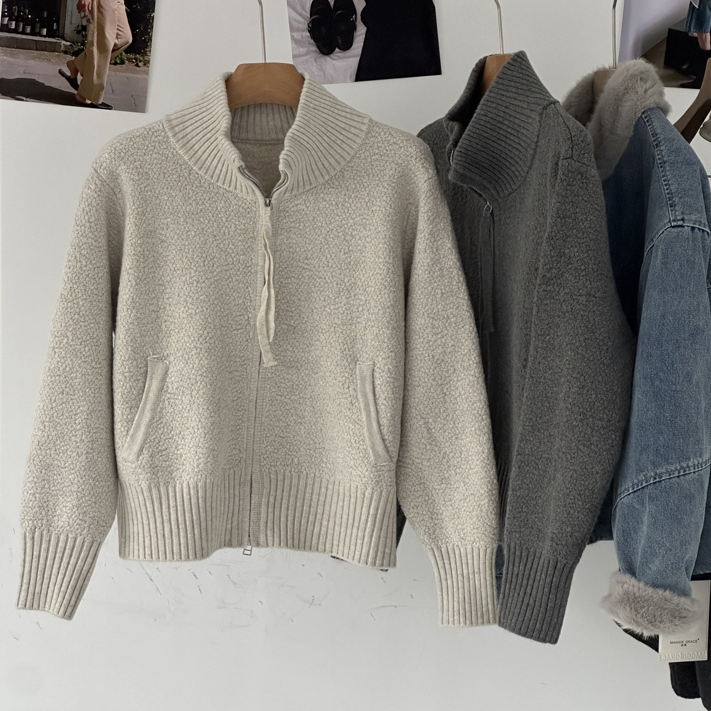 【肌理感毛衣】休闲秋冬季女装立领休闲两头拉链针织开衫毛衣外套