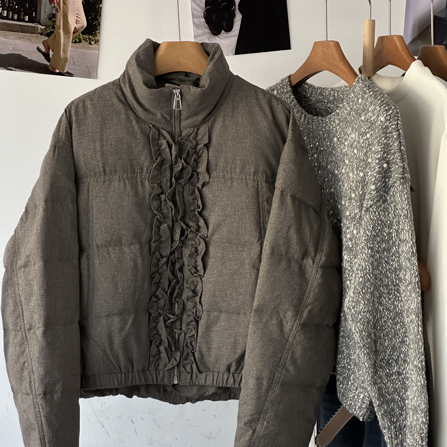 【韩系木耳花边门襟】立领90白鸭绒羽绒服女冬季设计感小个子外套