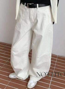 不止欧货白色弯刀牛仔裤女2025春季新款高腰显瘦阔腿裤香蕉裤长裤