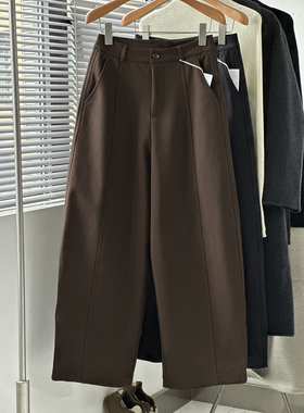 韩版显瘦时尚弯刀裤女冬季设计感休闲裤垂感加绒加厚阔腿西裤长裤