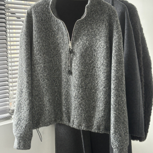 线衣百搭外套 爆款 欧货时尚 设计感简约半拉链立领雪花绒卫衣女新款