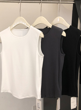 欧货舒适新款韩版时尚圆领无袖背心女纯色内搭弹力遮肉打底衫上衣
