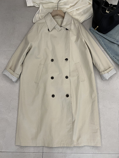 左村高级感中长款双排扣风衣2024春秋季女欧货气质海军领宽松外套