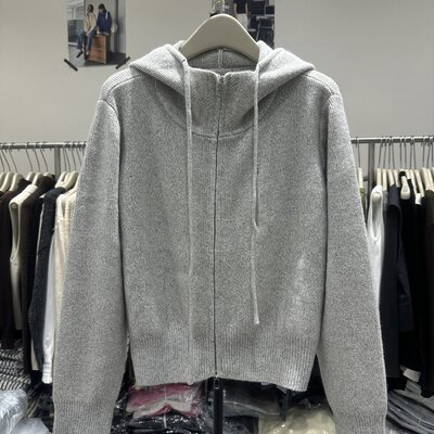 欧货新款连帽拉链短款卫衣外套女秋冬慵懒风长袖外套上衣针织衫潮