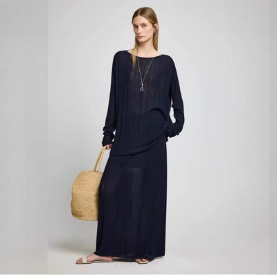 开间/苣轻柔天丝羊毛竖条纹肌理 专柜品质早春新款三宅褶皱纸片人