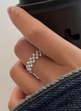 韩国925纯银米珠串珠戒指