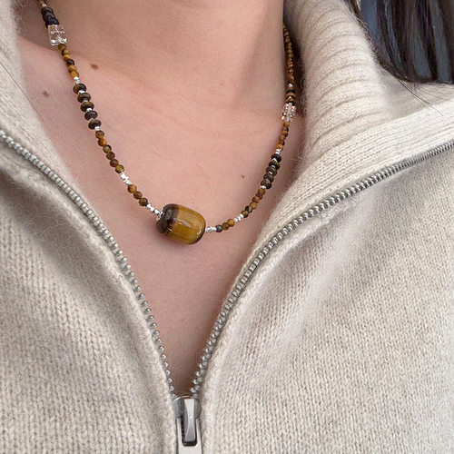 925纯银虎眼石碎银子项链