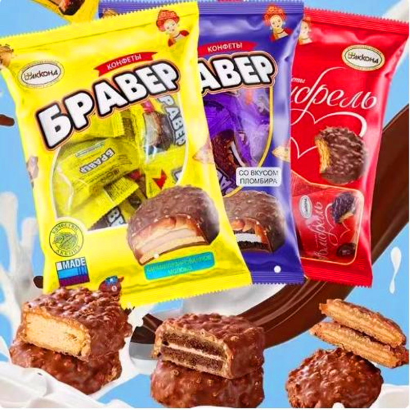 俄罗斯三明治巧克力夹心饼干阿孔特牌冰淇淋牛奶焦糖味办公零食品