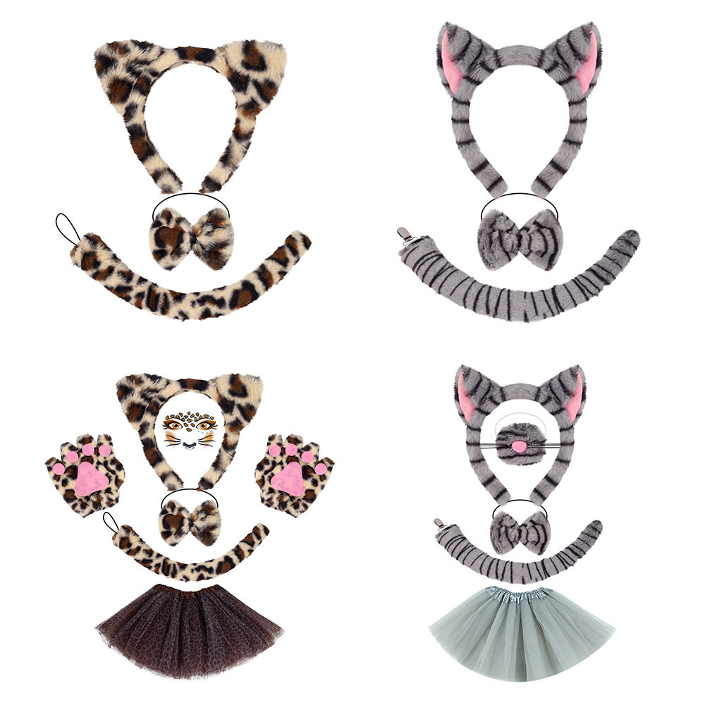 万圣节跨境新品豹子动物耳儿童表演发箍秋冬毛绒虎斑豹纹猫头饰