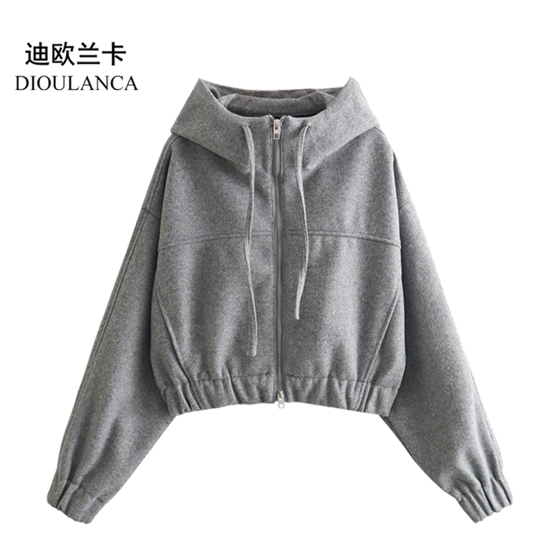 DIOULANCA 欧美外贸女装新款连帽长袖简约休闲百搭卫衣女 4391769