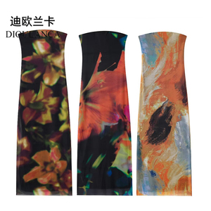 DIOULANCA 欧美风外贸女装新款时尚印花抹胸修身连衣裙女 5039426