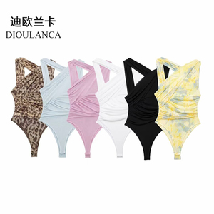 DIOULANCA 欧美风外贸女装新款不对称褶皱装饰修身连体衣 5039337