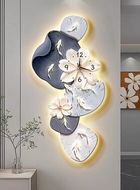 现代简约九鱼图客厅钟表创意静音时钟挂墙电视背景墙免打孔挂钟