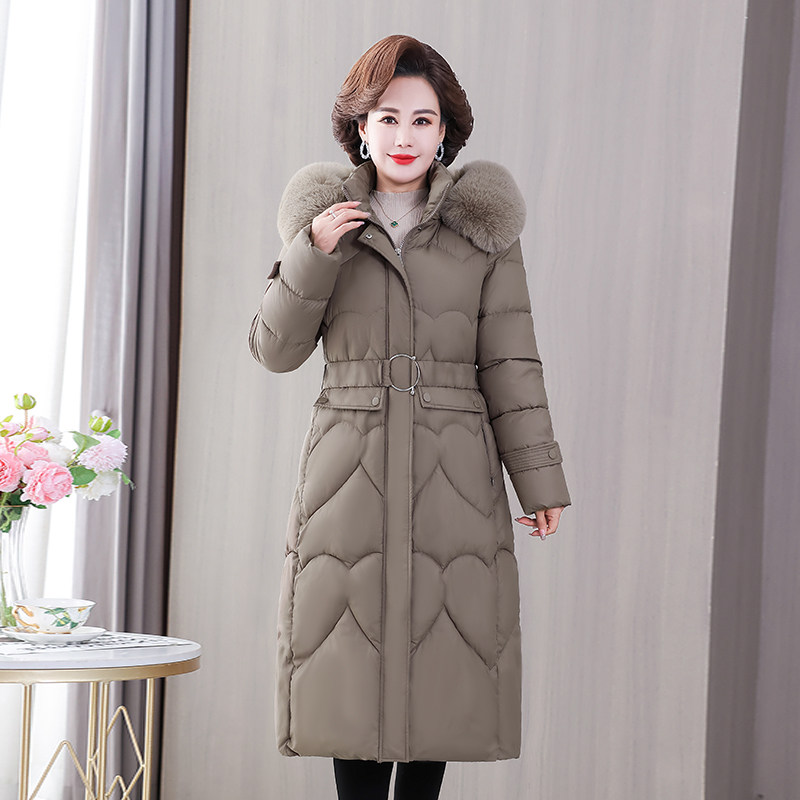 冬季加厚羽绒棉服中长款过膝中老年妈妈装2024收腰减龄大码外套潮