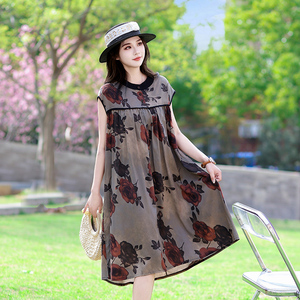 2025年夏季新款纯棉绸睡裙女中老年妈妈宽松休闲家居服吊带连衣裙