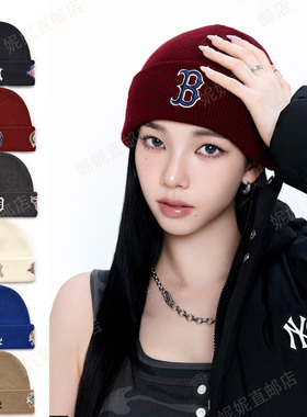 Ni妮韩国直邮25柳智敏TWS同款徽章大标百搭时尚针织帽3ABNV0556