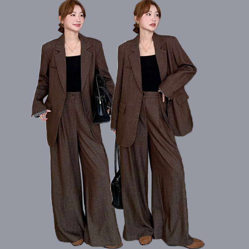 2026春秋大码老钱风西装套装女胖mm休闲时尚气质阔腿裤两件套职业