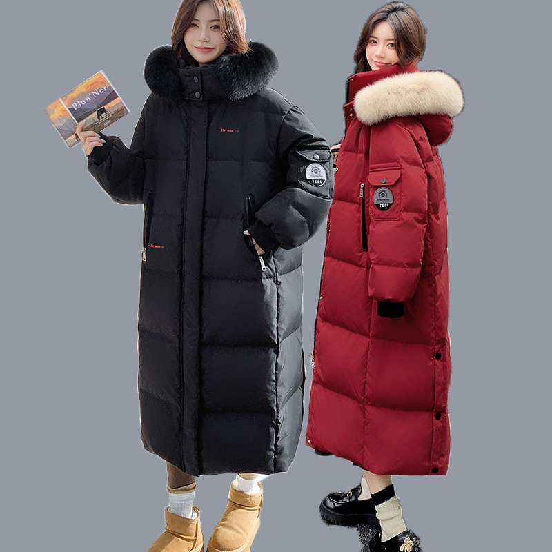 极寒2025冬新款特厚加大码胖MM狐狸毛领时尚安哥拉红长款羽绒服女