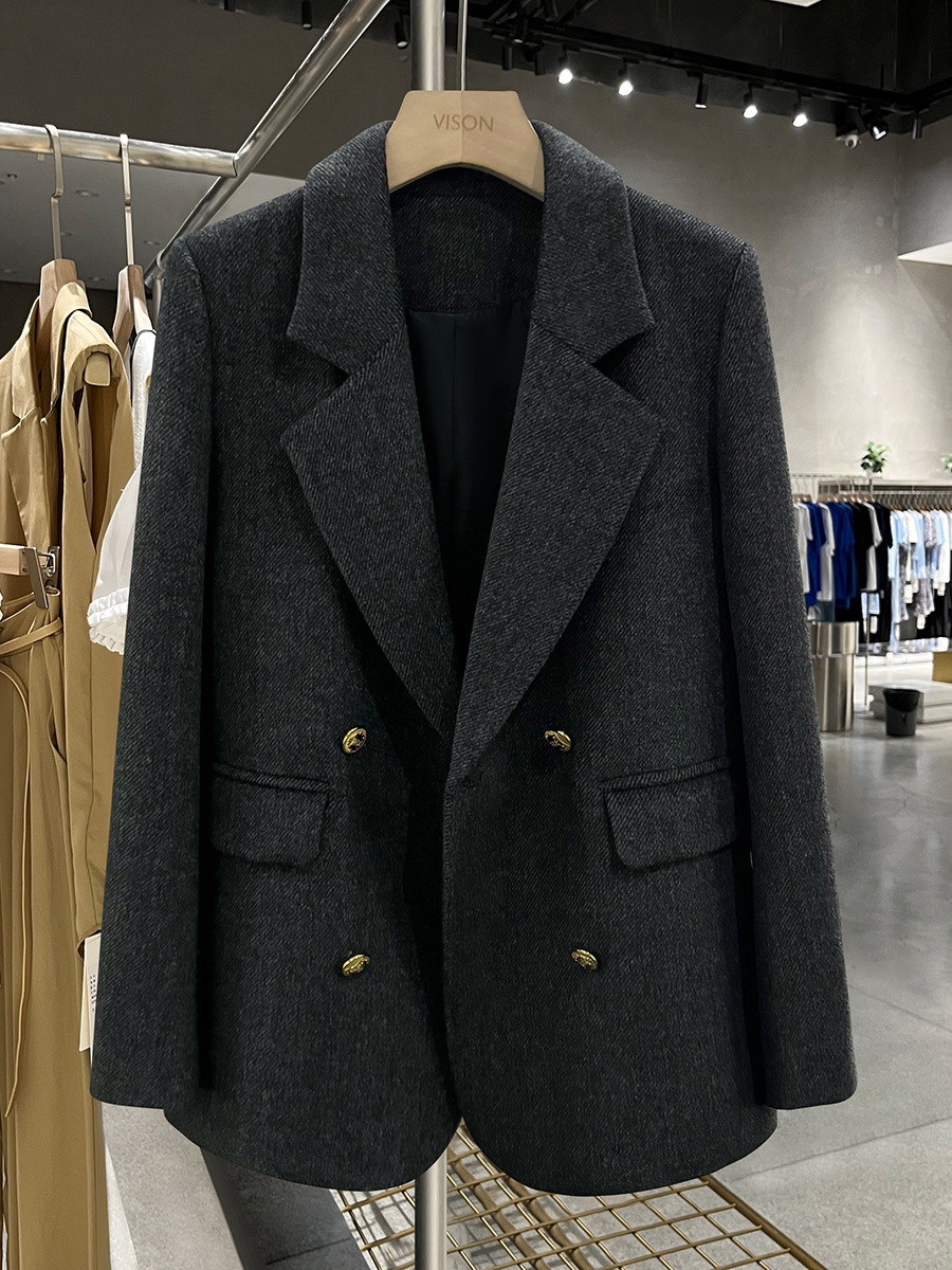 胖MM大码秋冬季西装高端抗起球斜纹呢子大衣毛呢外套女职业200斤