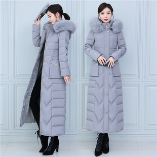 胖mm羽绒服女到脚踝修身加厚防寒保暖大码真狐狸大毛领超长款外套
