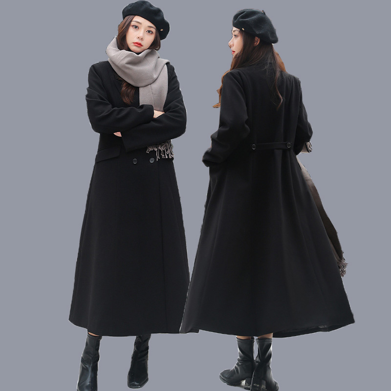 冬新款大码女装加棉西装毛呢外套胖mm遮肉收腰A大摆长款呢子大衣