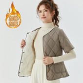 冬半袖 棉袄外穿内胆保暖背心 马甲女羽绒棉秋冬加绒中老年妈妈带袖