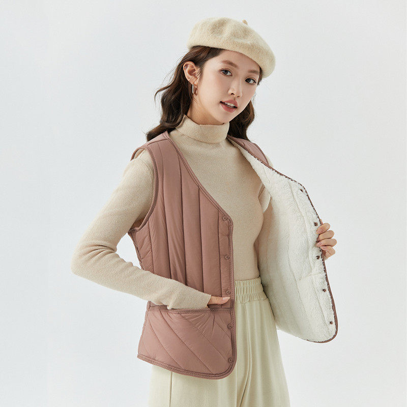 冬季羽绒棉马甲女内穿加绒中老年妈妈羊羔绒加厚修身短款保暖背心
