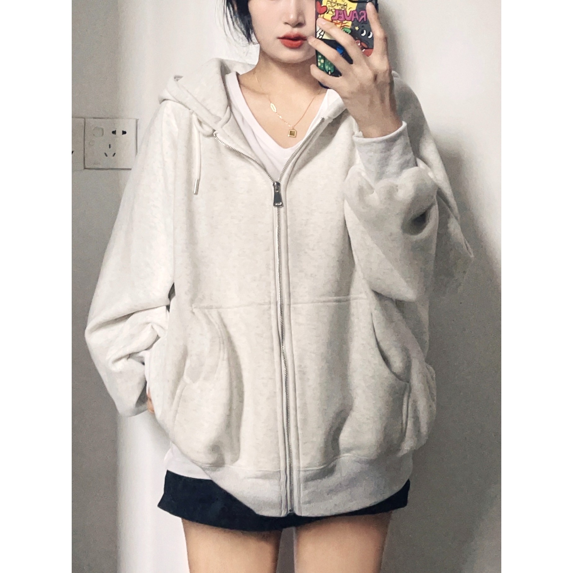 连帽卫衣女2025秋冬oversize拉链开衫加绒加厚学生宽松慵懒风外套