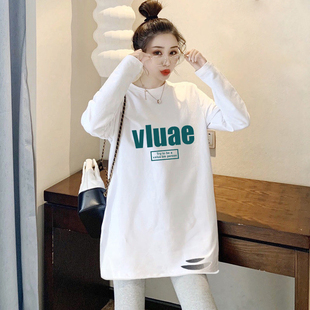 t恤打底衫 卫衣女2024春秋薄款 遮屁股长袖 洋气中长款 ins潮 内搭时尚