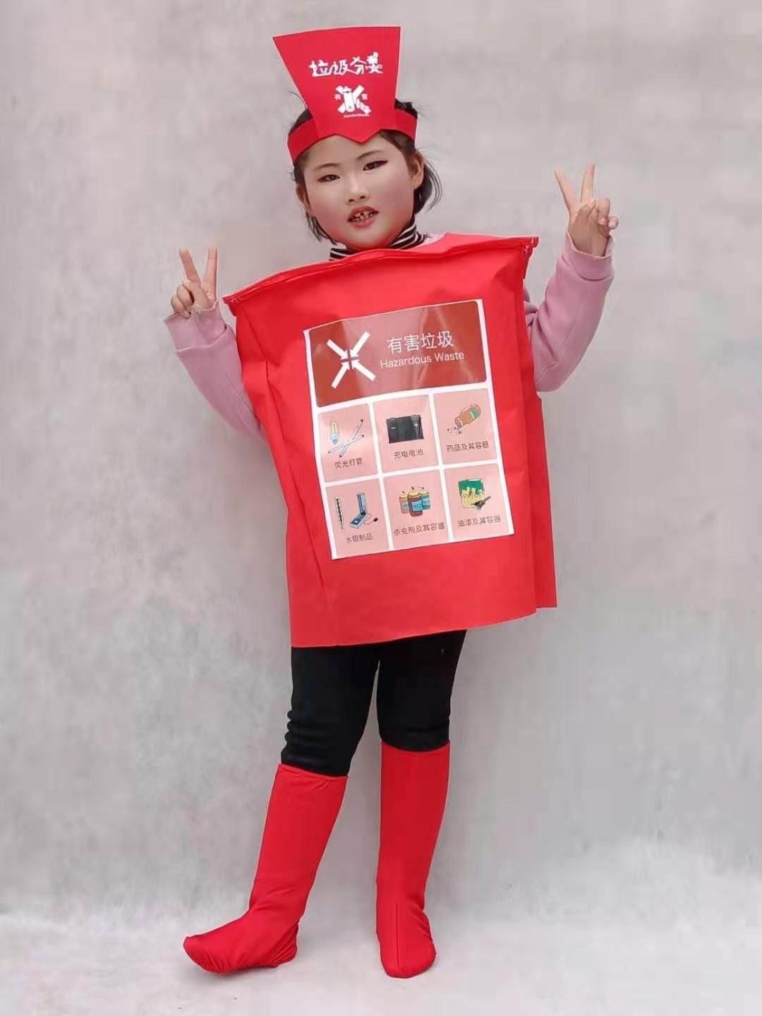 有害垃圾分类卡通玩偶服装四色垃圾桶表演道具衣服话剧演出道具服