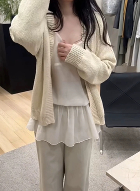 FOCUS 现货～韩国2025春温暖舒适针织工艺保暖毛衣+网纱吊带内搭