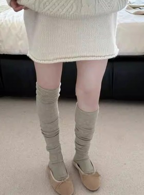 may3socks 秋冬季加厚拼接过膝袜女保暖微压显瘦长筒袜百搭堆堆袜