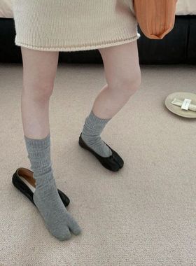 may3socks 春秋袜子女生分趾堆堆袜纯色日常二趾波浪纹袜身中筒袜