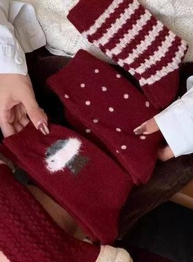 May3 Socks红色袜子女纯棉秋冬马年红袜子本命年结婚中筒新年袜