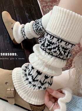 靴尚棉袜套女生费尔岛翻边堆堆袜加厚保暖灰色小腿腿套