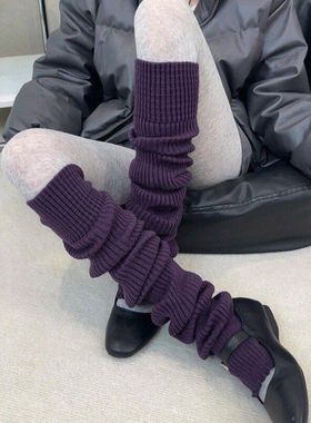 秋冬韩系踩脚袜套百搭加厚保暖慵懒日系JK纯色简约堆堆针织腿套