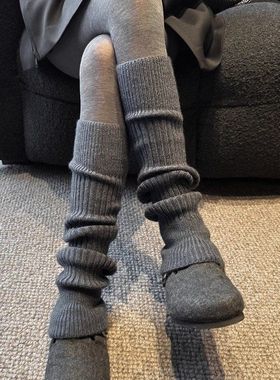 灰色堆堆袜套女秋冬季中筒连裤袜微喇袜套保暖叠穿显瘦针织小腿套
