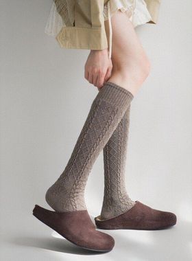 堆堆袜子女麻花竖纹小腿袜韩系慵懒学院风中筒袜ins潮百搭长筒袜