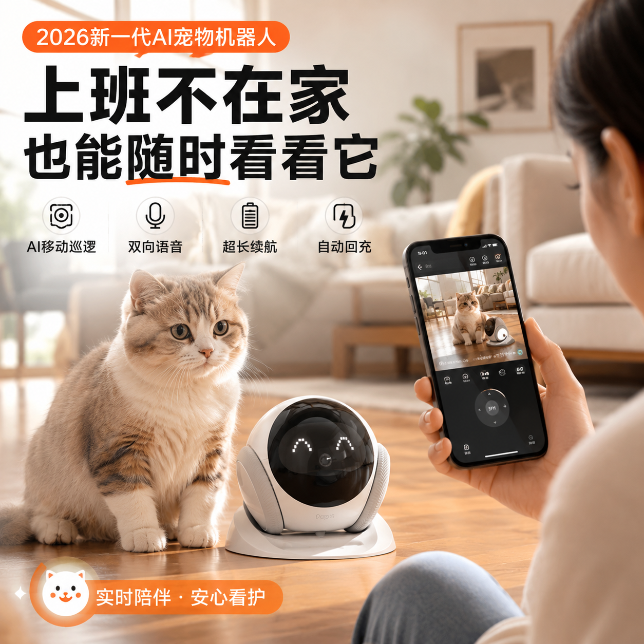 AI智能宠物机器人可移动摄像头