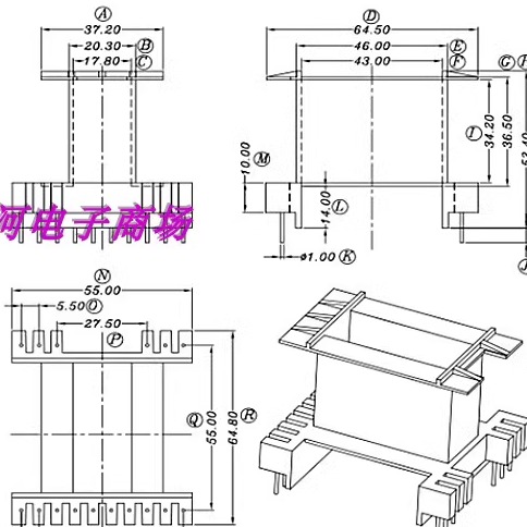 EE55变压器磁芯骨架立式6+10铜线