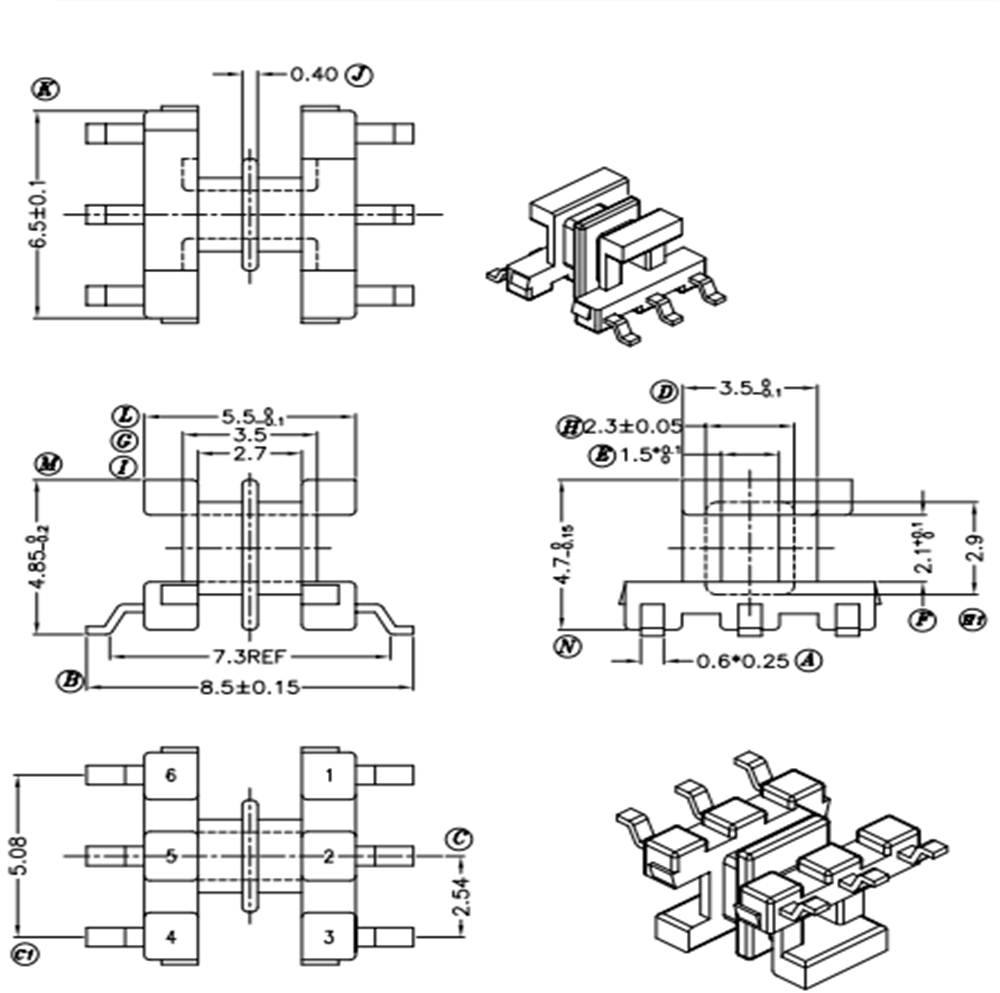 ee6.3变压器磁芯骨架卧式双槽