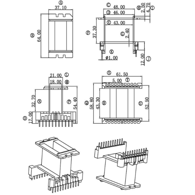 ee55加宽变压器磁芯骨架立式
